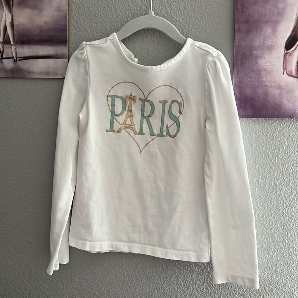 Janie and Jack size 6 girls long sleeve t shirt white rifle tower Paris used
